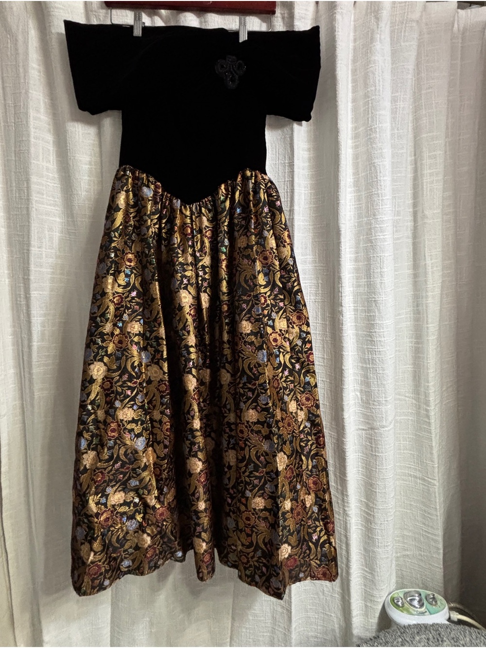 Vintage Jessica McClintock Size 8 Velvet Bodice Metallic Brocade Dress - Picture 2 of 9